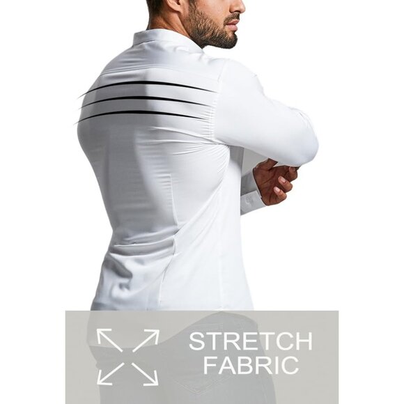 Men’s Muscle Fit Dress Shirts Athletic Slim Fit Long Sleeve Button Down Shirt - Picture 4 of 6